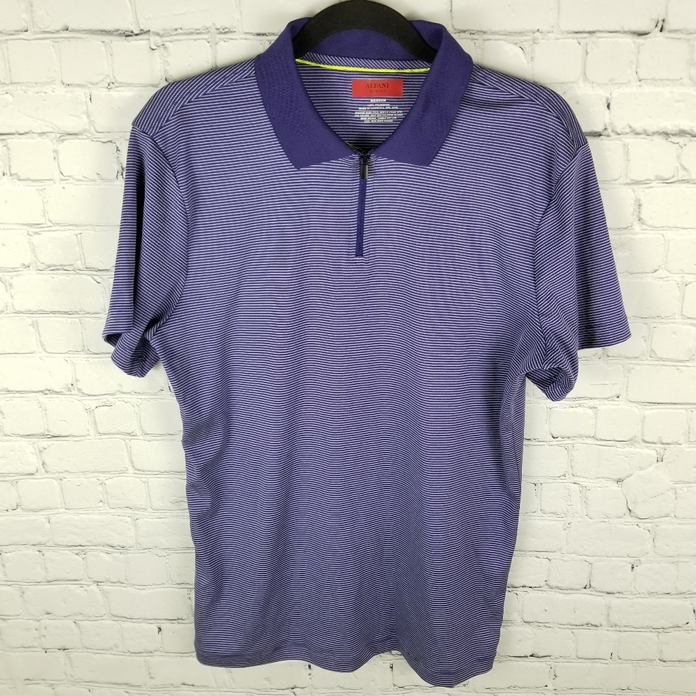 ALFANI | Slim Fit stripe collar quarter zip shirt